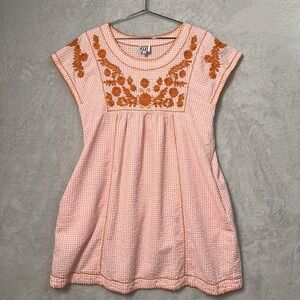 Sister Mary Gingham Dress Orange Pink White Country Cottage Core Women's Medium